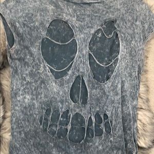 Grey wash skull cut out back T-shirt